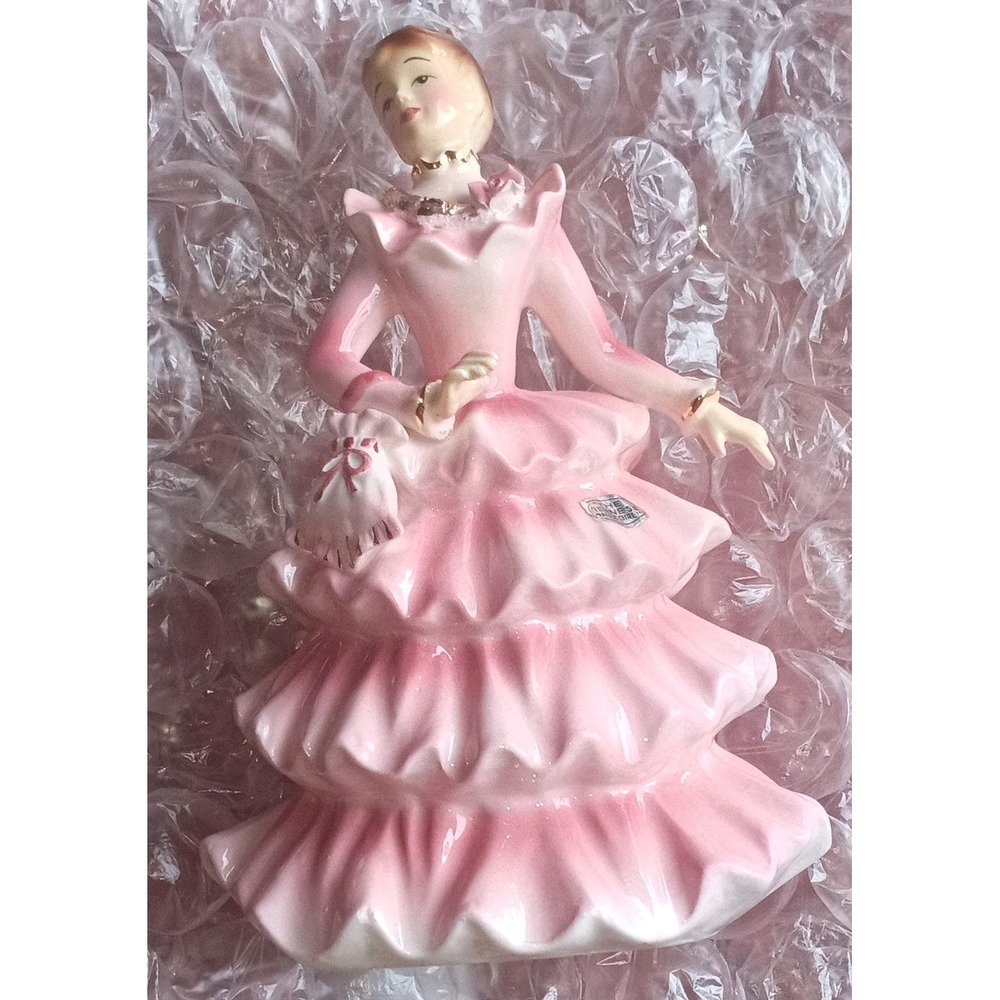 Enesco Viennese Waltz Girl Figurine Planter Vintage Pink Porcelain Japan 7.5in